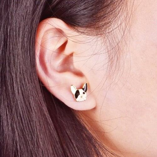New Cute 3D Animal Pet Dog Stud Earrings for Women Lovely Little Enamel Bulldog Earrings Puppy Fashion Jewelry