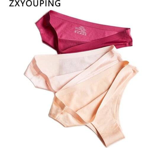 T-Back Solid Color Sexy Women Panties Seamless Underwear Female Briefs M-3XL Low Rise Briefs Viscose Ice Silk Lingerie Intimates