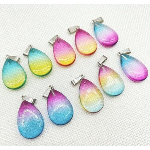 Wholesale Fashion Natural Gemstone Quartz Crystal Water Drop rainbow Pendant For DIY Jewelry Making Necklace Accessories 12 Pcs