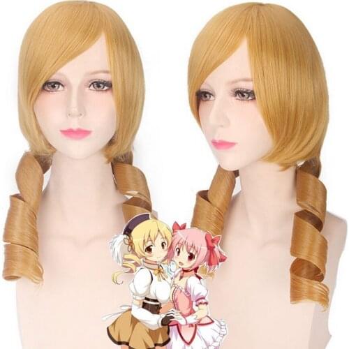 Puella Magi Madoka Magica Wig Tomoe Mami Cosplay long wavy Blonde Play Wigs Synthetic Hair Anime Costume Accessories Perucas