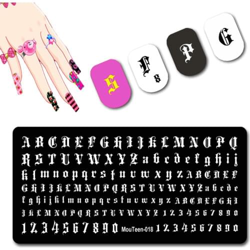 Gothic Style Letter Nail Plate Old English Alphabet Stamper Small Size For Nails Art Stamping Template #018