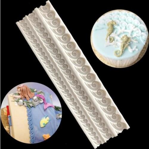 Strip Lace Wave Pattern Sea Water Spray Border Embosser Mold Cake Decoration Tool Silicone Fondant Sugar Craft Molds