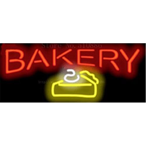 Custom Bakery w/Cake Graphic Neon Sign Real Glass Tube Display Light Lamp Decorative Bar Beer BULBS Shop Decor Signs 17"x14"