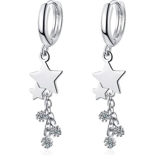 925 Sterling Silver Crystal Round Bead Tassel Star Korean Drop Earring For Women Wedding Statement Jewelry eh604