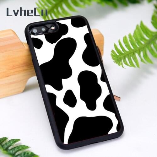 LvheCn Silicone Rubber Phone Case Cover for iPhone 6 6S 7 8 Plus X XS XR 11 12 Mini Pro Max Cow Print Animal Pattern
