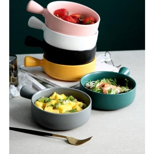 Nordic Ceramic Instant Noodle Bowl With Handle Breakfast Rice Baking Bowl Dessert Soup Fruit Salad Bowl Microwave Oven Special