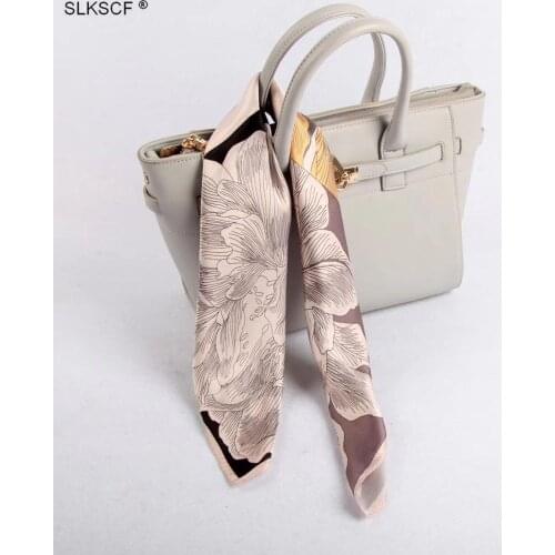 [SLKSCF] 55X55CM Elegant Print Small Scarf Silk Square Scarves Office Lady Silk Satin Scarves 100% Silk Neckerchief female
