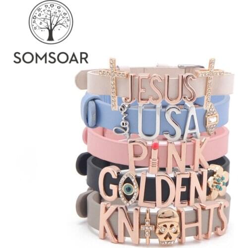 Somsoar Jewelry Story Genuine Leather Wrap Charm Bracelet Set with DIY Slide Charms for women best gift fashion jewelry