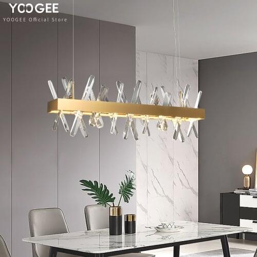 Modern Chandelier for Dining Room Luxury Crystal Home Decoration Gold Rectangle LED Large Hang Lamp Indoor Lighting Fixtures