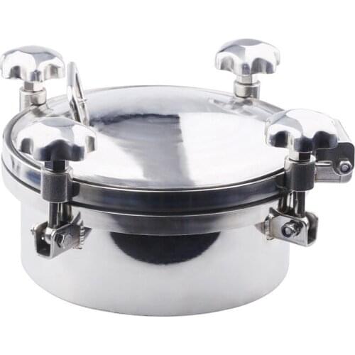 SS304 Sanitary Stainless Steel Round Pressure Manhole Cover 200Mm for Fermentation Tank with Stainless Steel Handle Wheel