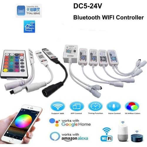 DC5-24V Bluetooth-Compatible WiFi / RGB RGBW LED Controller Android IOS APP , 24Key Remote Control For 5050 RGB RGBW LED strip
