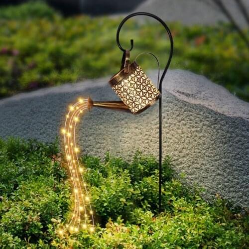 Outdoor Solar Watering Can Ornament Lamp Garden Art Light Decoration Hollow-out Iron Shower LED Lights String Garden Decorations