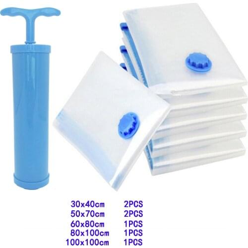 7PCS PE Vacuum Storage Bag Environmental Protection Material Transparent Folding Compressed Organizer Saving Space Seal Packet