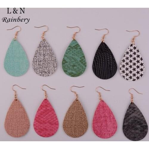 Rainbery Boho PU Leather Teardrop Dangle Statement Earrings for Fashion Trendy Jewelry Leopard Women Water Drop Leather Earrings
