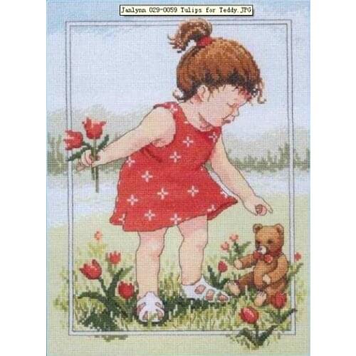 Top Quality Beautiful Lovely Counted Cross Stitch Kit Tulips for Teddy Bear and Girl Kid Child Play Lawn Flower