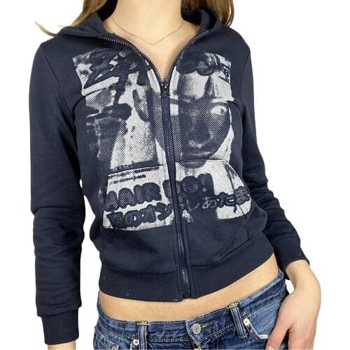 Y2K Autumn Sweatshirt Gothic Hip Hop Oversized Women Zip Up Coat Hoodies Autumn Coat Fashion E-girl Kawaii Punk Black Clothes