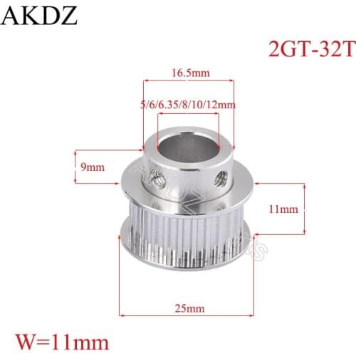 32 Teeth GT2 Timing Pulley Bore 5mm 6mm 6.35mm 8mm 10mm For Belt Used In Linear 2GT pulley 32Teeth 32T