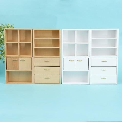 1:12 Dollhouse Miniature Furniture Cabinet Shelf Wooden Lockers Combination Set Furniture Accessorie Decor DIY Toys