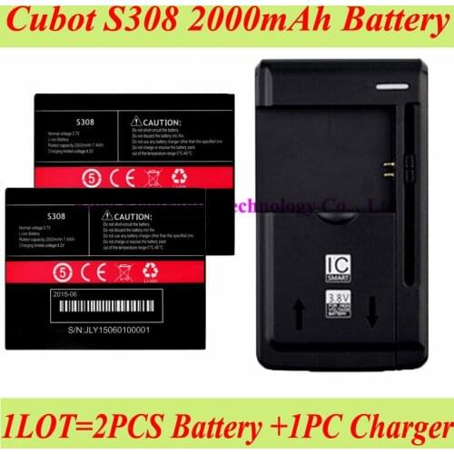 1LOT=1PC Universal Dock Charger +2PCS 2000mAh For Cubot S308 Battery Batterie Bateria AKKU Accumulator PIL Cell Phone