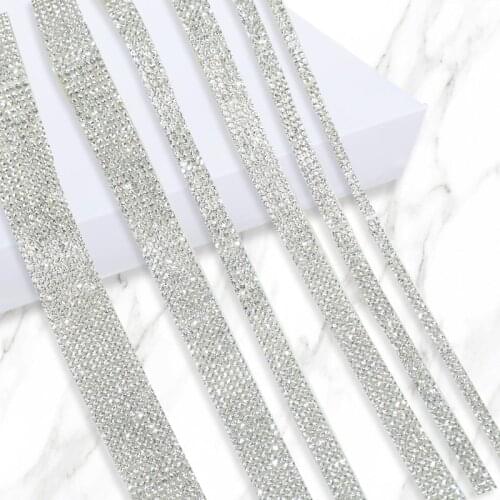 1 Yard Shiny Crystal Clear Rhinestone Chain Sticker Rhinestones Trim Hot Fix Tape Glue On Diamond DIY Shoes Garments Decoration