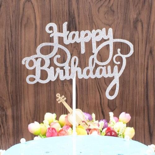 10Pcs Acrylic Cake Topper Gold Flash Cake Topper Happy Birthday Party New Year Decoration For Home Party Supplies Cupcake Topper
