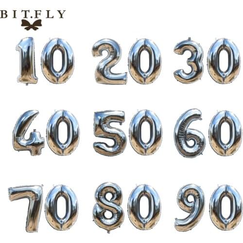 40 inch Birthday party Gold sliver aluminum foil number Balloons 10 20 30 40 50 60 70 80 90 years Anniversary DIY decoration