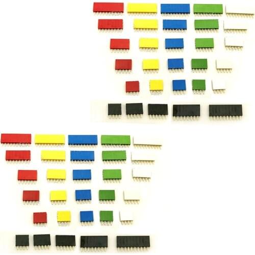 60pcs Colored 2.54mm Single Row Straight Pin Header Female Socket PCB Board Connector Strip Kit