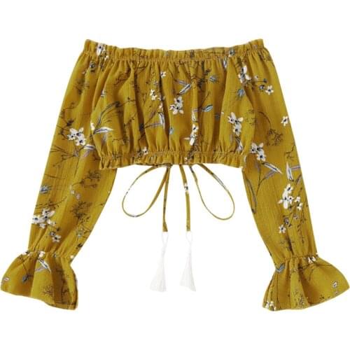 Bohemian Cropped Chiffon Blouse Shirts Women Girls Summer Sexy Slash Neck Long Sleeve Kimono Beach Club Party Clothes Ropa Mujer