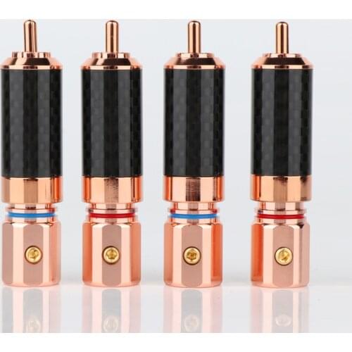 DIY 4pcs Carbon Fiber Rose Gold Plated RCA Jack Plug Solder Audio Cable Plug Connector for HIFI