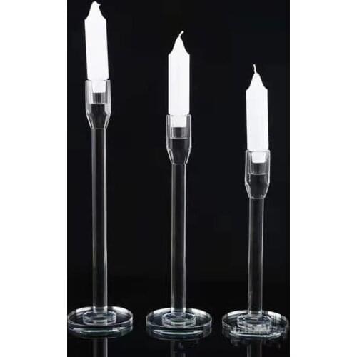 IMUWEN Crystal Candle Holder Glass Pillar Candlestick Tabletop Candle Stand Wedding Centerpiece Candelabra Home Table Decor