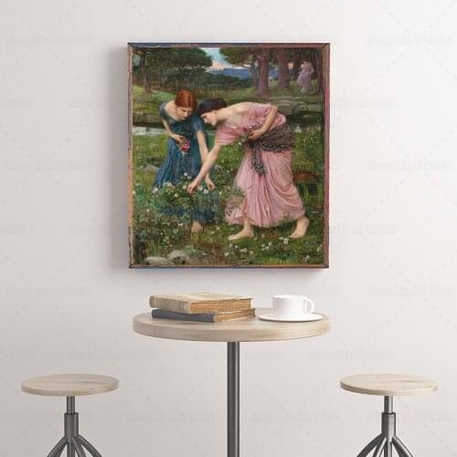 Gather Ye Rosebuds While Ye May Canvas Painting William Waterhouse Wall Art Home Decor