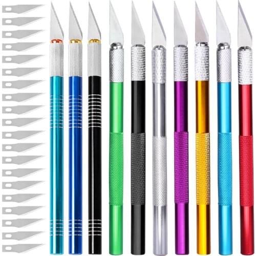 LMDZ Leather Craft Carving Tool Stainless Steel Leather Carving Knife Cutting Knife with 5 Replacement Blades 10 Types to Choose