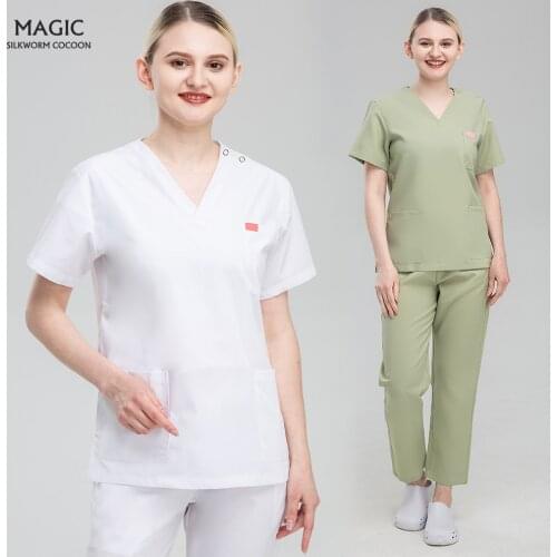 Medical Uniforms with Buttons 5 Colors Pet Veterinary Nursing Scrubs Uniforms Hospital Doctor Nurse Scrubs Suits for Male Female