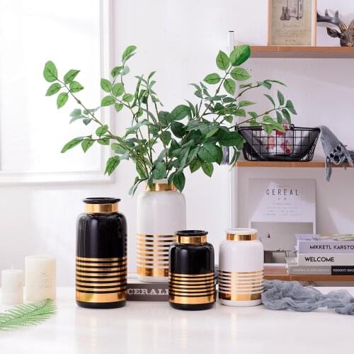 Minimalist Modern White Black Gold Luxurious Ceramic Vases Flower Ornaments Furnishing Home Decoration Jardiniere Simple Vase