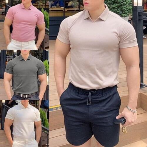 Mens Polos Shirts V-neck Short Sleeve Cotton Blend Slim-Fit Shirts Summer Solid High Quantity Casual Sport Tops mens clothing