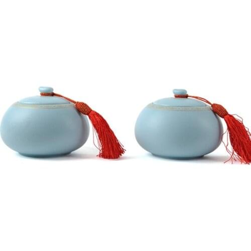Sky Blue Ceramics Tea Caddies Round Tea Caddy Storage Bottle Spice Sealed Jars Food Container Teaset Accessories Kitchen Decor