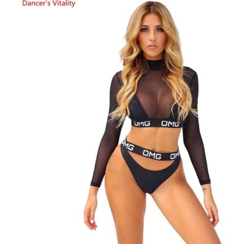 Western Nightclub Bar Stage Wear Performance Costume DS Perspective Dancewear DJ Grenadine Letter Bikini Jazz Pole Dance Clothes