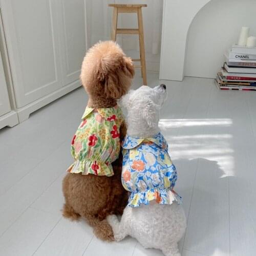 INS Korea Summer and Autumn Yellow Blue Big Flower Bow Tie Mermaid Skirt Bichon Teddy Dog Skirt Pet Dog Clothes