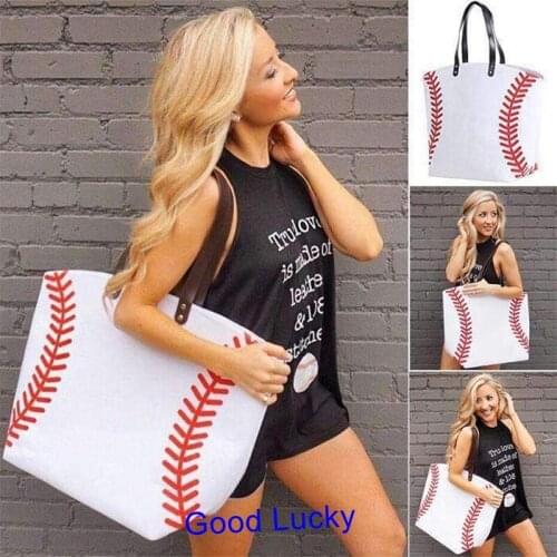 50pcs/lot Wholesale new style yellow softball and white personalized baseball tote bag with leather handles