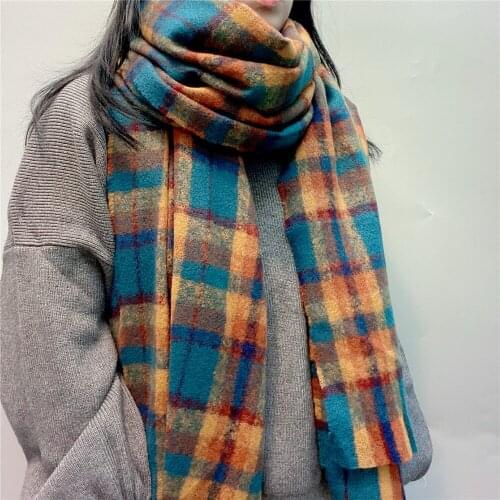 Autumn and winter shawl net red with the same color tie-dye plaid cashmere scarf wild British scarf 200 * 60CM