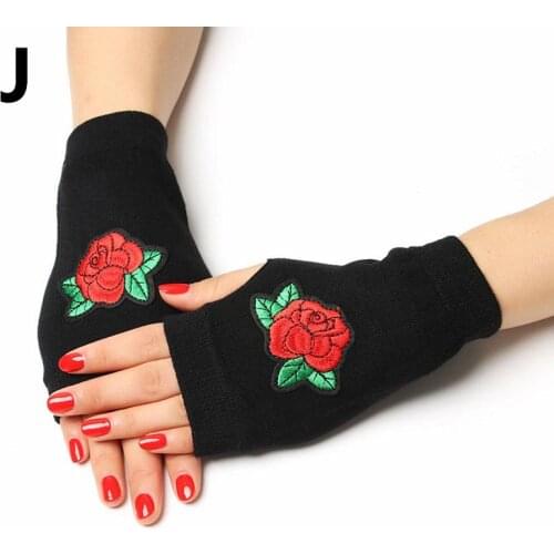 Autumn And Winter Womens Warm Gloves Cute Printing Knitted Fingerless Glove Half-Finger Black Computer Ski Clothing Accessories