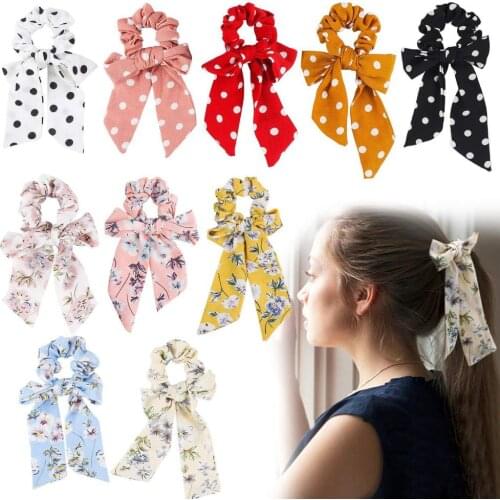 Girls Hair Rope Floral Dot Print Ponytail Holder Bow Tie Scrunchies Elastic Band Girls Headband Hair Scarf Fashion Feamle Bow