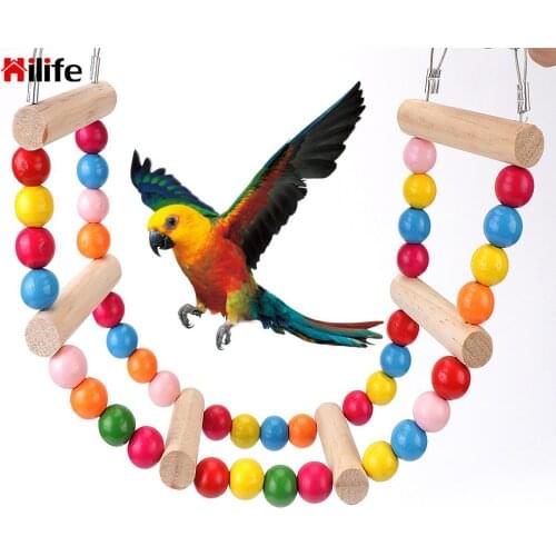 Hanging Climbing Toy Birds Pets Parrots Ladders For Conures Parakeets Cockatiels Natural Wood Parrot Toys With Colorful Balls