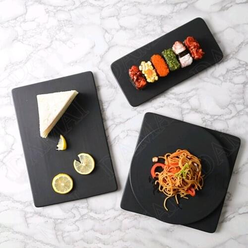 Simplicity Ceramic Plates Matte Black Afternoon Tea Cake Dessert Plate Dining Table Sushi Dishes Restaurant Serving Tray
