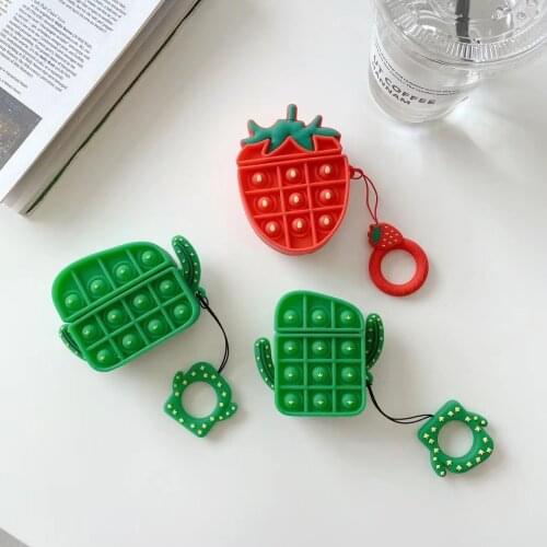 For Airpods Case Relieve Stress Fidget Toys Shockproof Cover for Airpods 1/2/3/Pro Cactus Strawberry Cute Fruit Earphone Cases