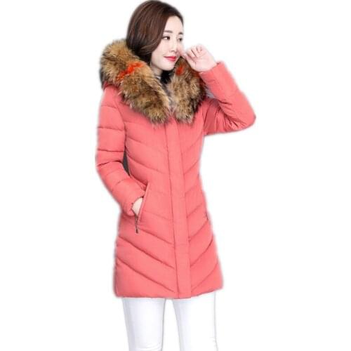 New Arrival OL Winter Women Down Jacket 2018 Hooded Colorful Fur Collar Down Cotton Jacket Medium-Long Winter Coats Parkas Q798