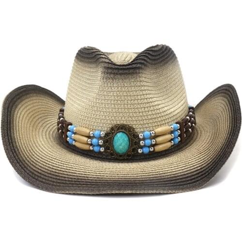 Sun hat for women summer hats New fashion British style western seaside beach hat female spray paint cowboy straw ha HZ49
