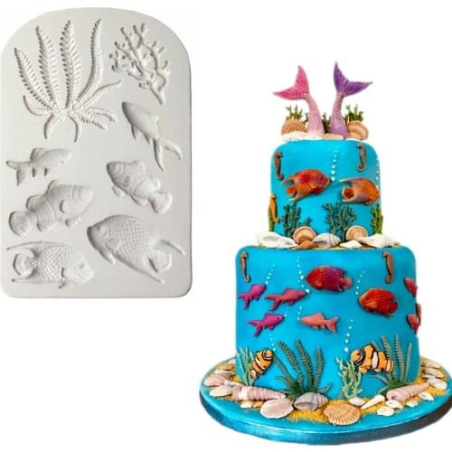 Seaweed/Tropical Fish Fondant Silicone Mold Cookies Biscuits Molds Candy Chocolate Mould Baking Cupcake Decoration Tools Clay