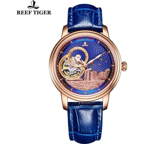 Reef Tiger/RT Blue Tourbillon Automatic Watch Luxury Fashion Watch for Women Men Unisex Watches New Clock Reloj RGA1739
