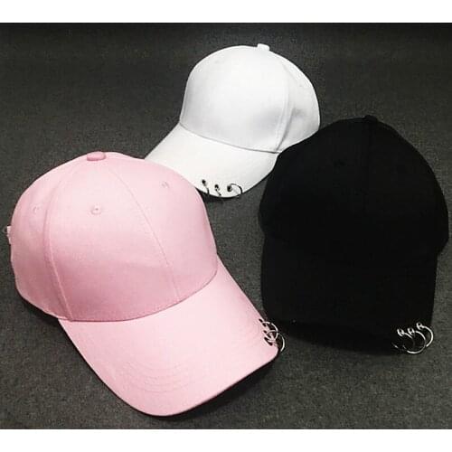 Korean Style Pin Iron Ring Baseball Cap men Ring Women Hip Hop Spring Summer Hat Multi-Functional Adjustable Cotton Sun Hat